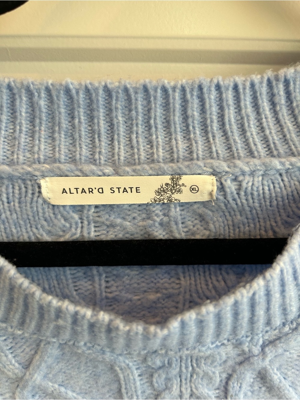 Altar'd State Powder Blue Cable Knit Crew Sweater